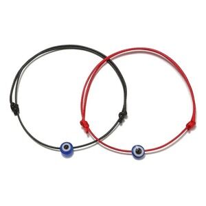 Set of 2 Evil Eye Charm Bracelets Adjustable Red Black Cord Protection Jewelry